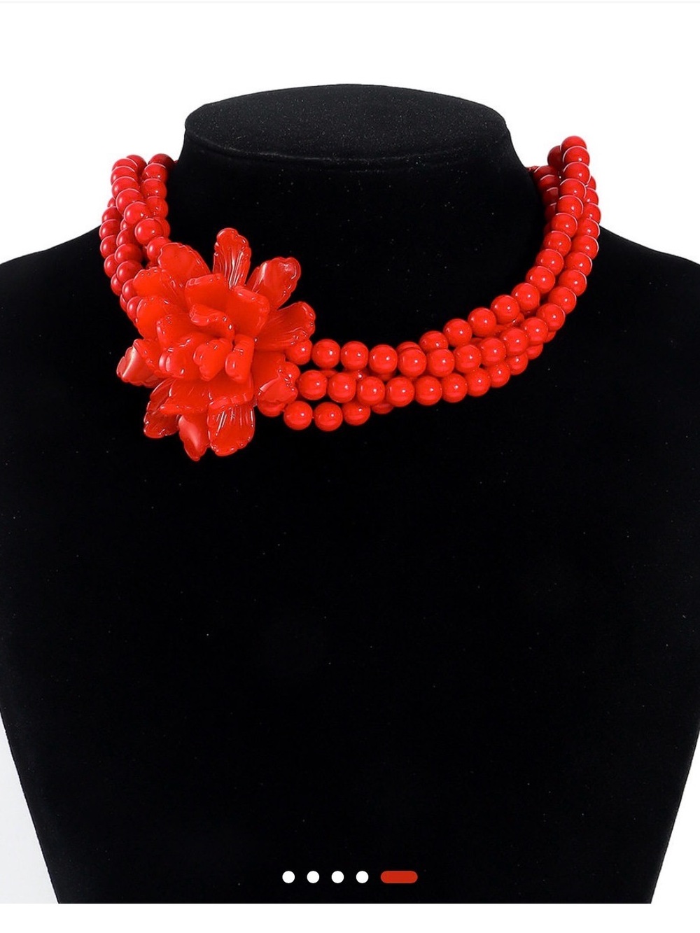 Red Beaded Flower Choker Necklace - Women Jewelry